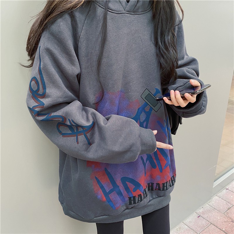 Korean version hooded fleece lined sweater loose padded coat