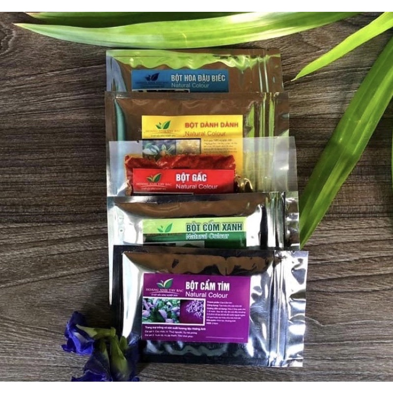 Bột tạo màu Oganic tự nhiên hoa đậu biếc, gấc, dành dành, cẩm tím, củ dền, lá dứa, bột cốm xanh