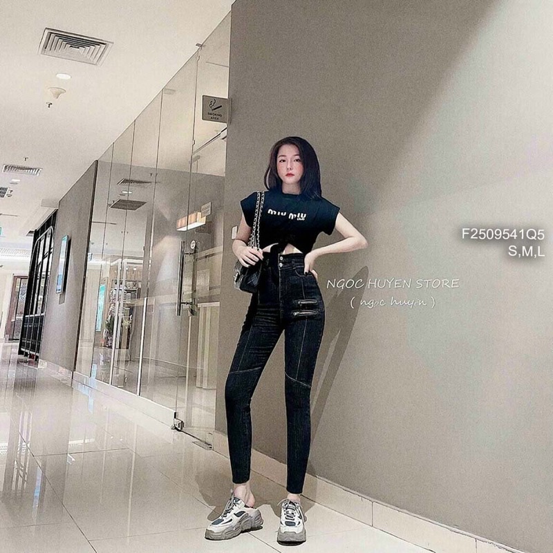 Quần jeans dài ôm khóa kéo
