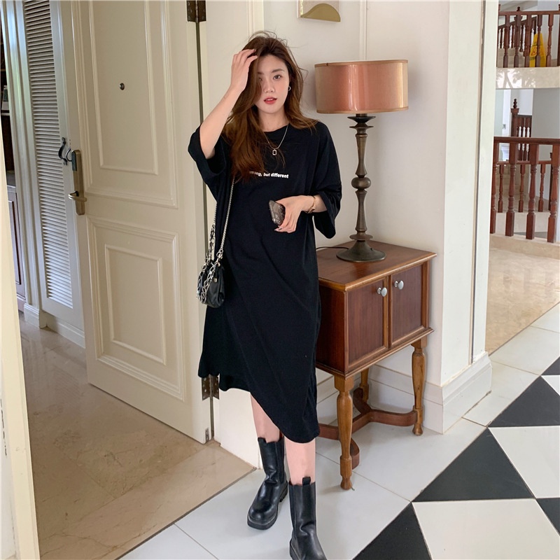 Đầm dài IELGY tay ngắn dáng rộng phong cách Hong Kong thời trang cho mẹ bầu