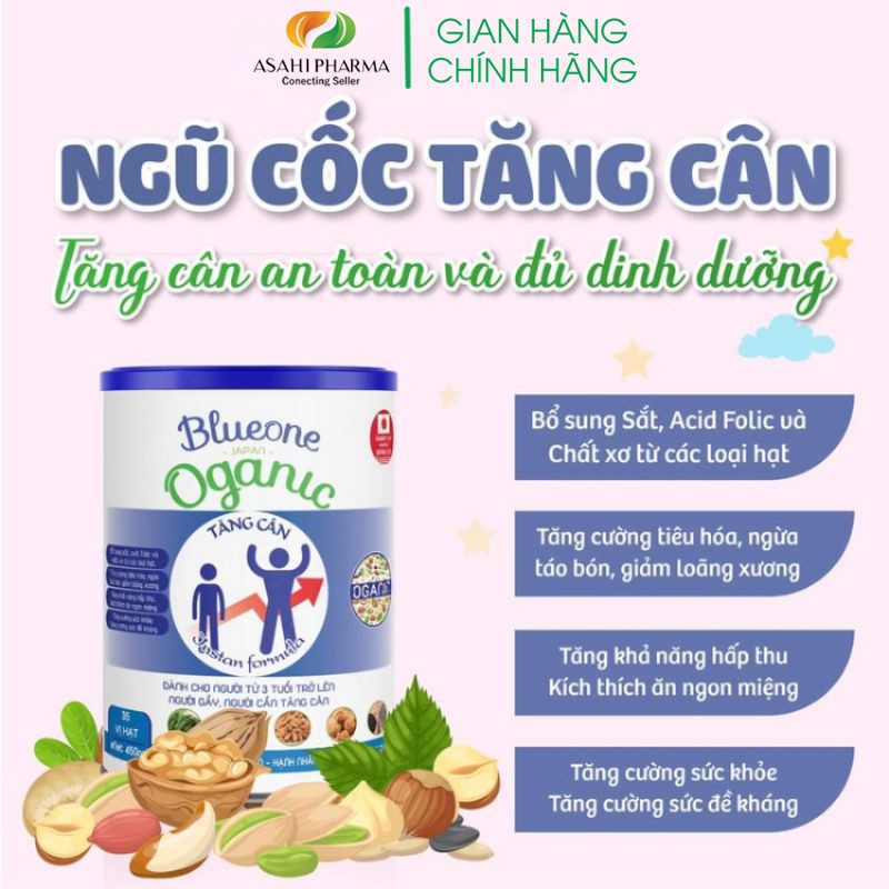 Sữa hạt hữu cơ tăng cân Blue One - dành cho trẻ từ 3 tuổi trở lên, người gầy, người cần tăng cân (450g)
