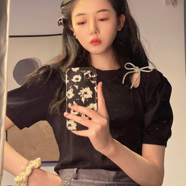 Áo tay ngắn cổ tròn thắt nơ thời trang mùa hè dáng rộng phong cách Hàn Quốc thiết kế mới dành cho bạn nữ