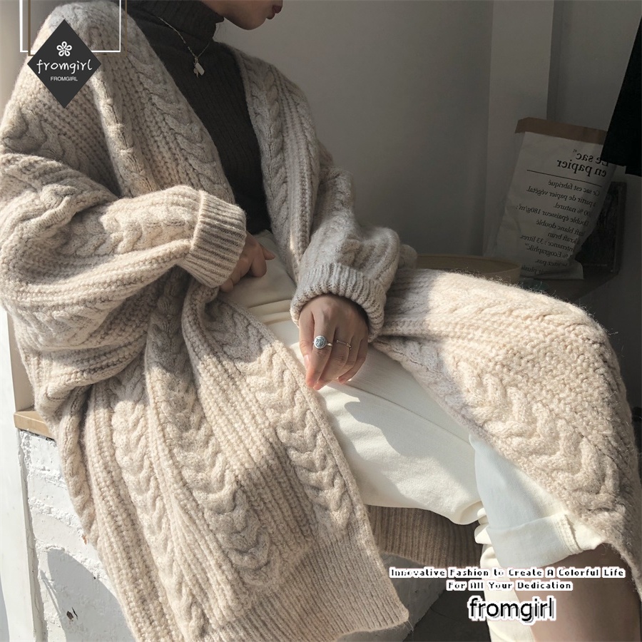 Áo Khoác Cardigan Dệt Kim Dáng Rộng Dày Dặn Thời Trang Thu Đông Cho Nữ