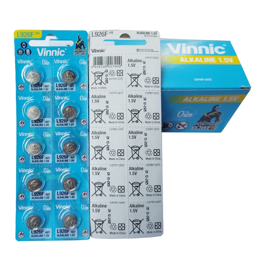 Vỉ 10 Pin cúc áo VINNIC AG7 / LR927 / SR927SW / 399A chính hãng dùng cho đồng hồ đeo tay thiết bị điện tử