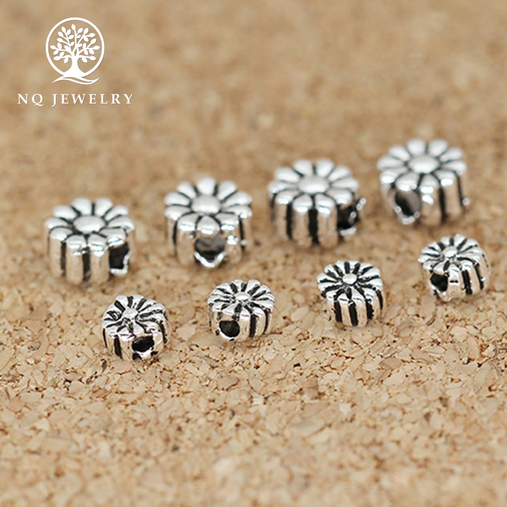 Charm bạc chặn hạt họa tiết hoa văn - NQ Jewelry