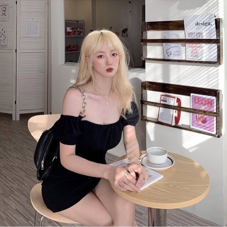 Váy Thun Body Cộc Tay Hở Vai Viền Bèo 🎁 Nana's House - FREESHIP 🎁 Đầm nữ dáng ngắn hở cổ thiết kế ôm sát body sexy