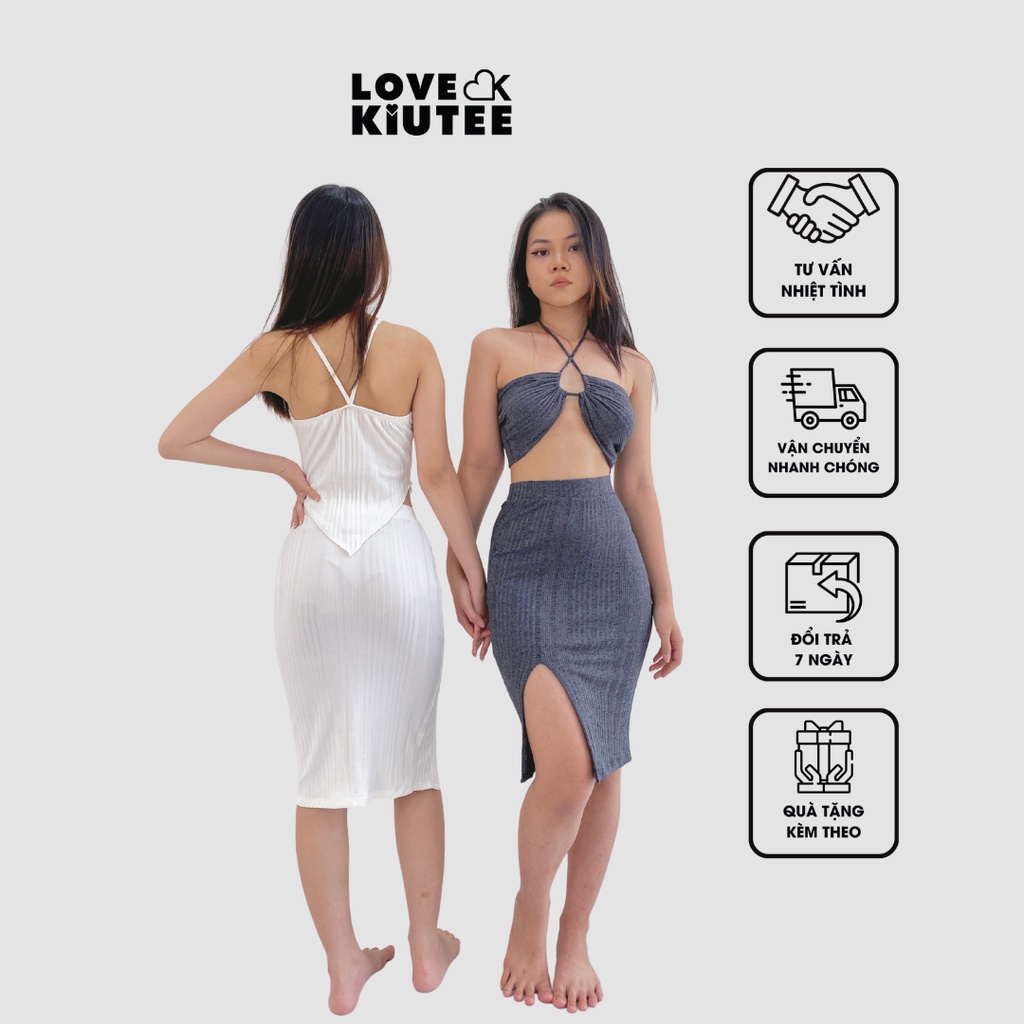 Chân váy xẻ đùi Stay A While Midi Skirt vải ôm co dãn LOVEKIUTEE