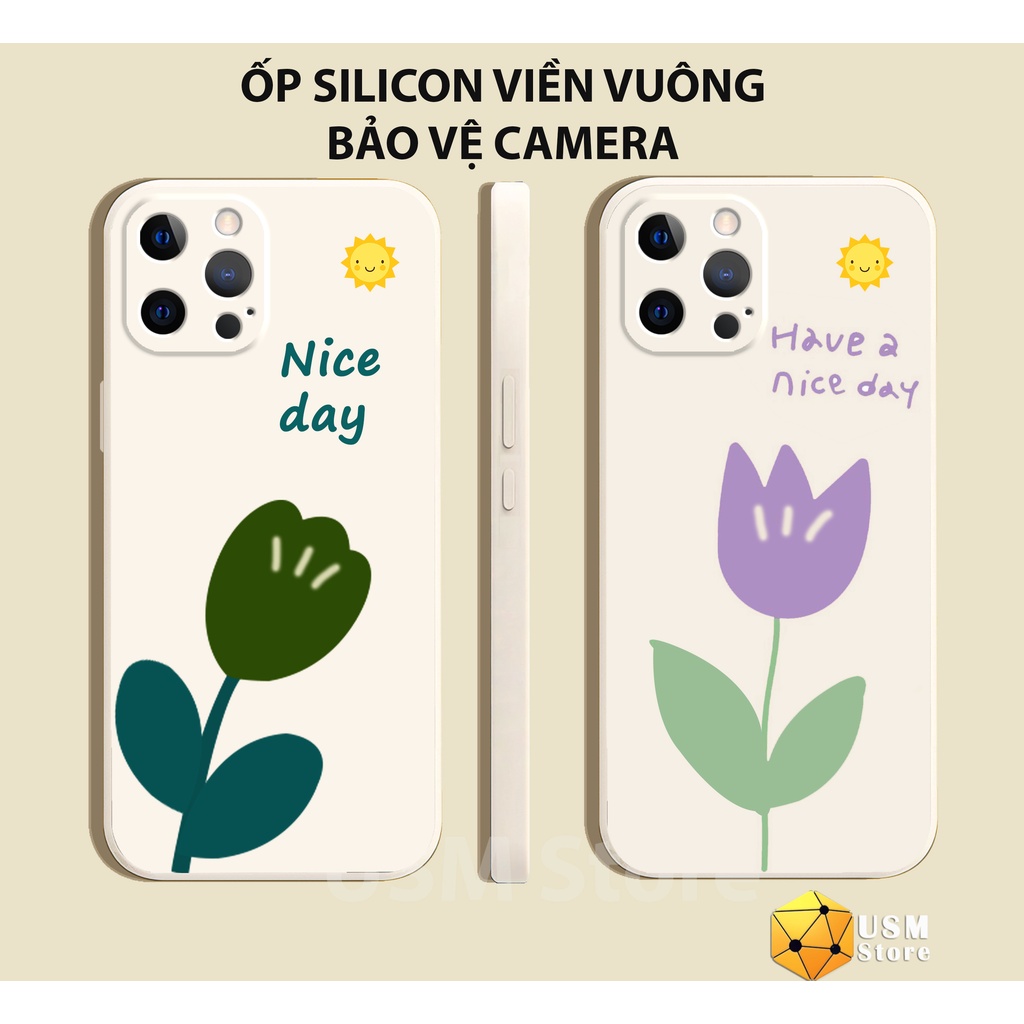 Ốp điện thoại iphone 11/11Pro/11Promax/12/12Mini/12Pro/1 Promax/13/13Pro/13Promax viền vuông bảo vệ camera, in hoa tulip