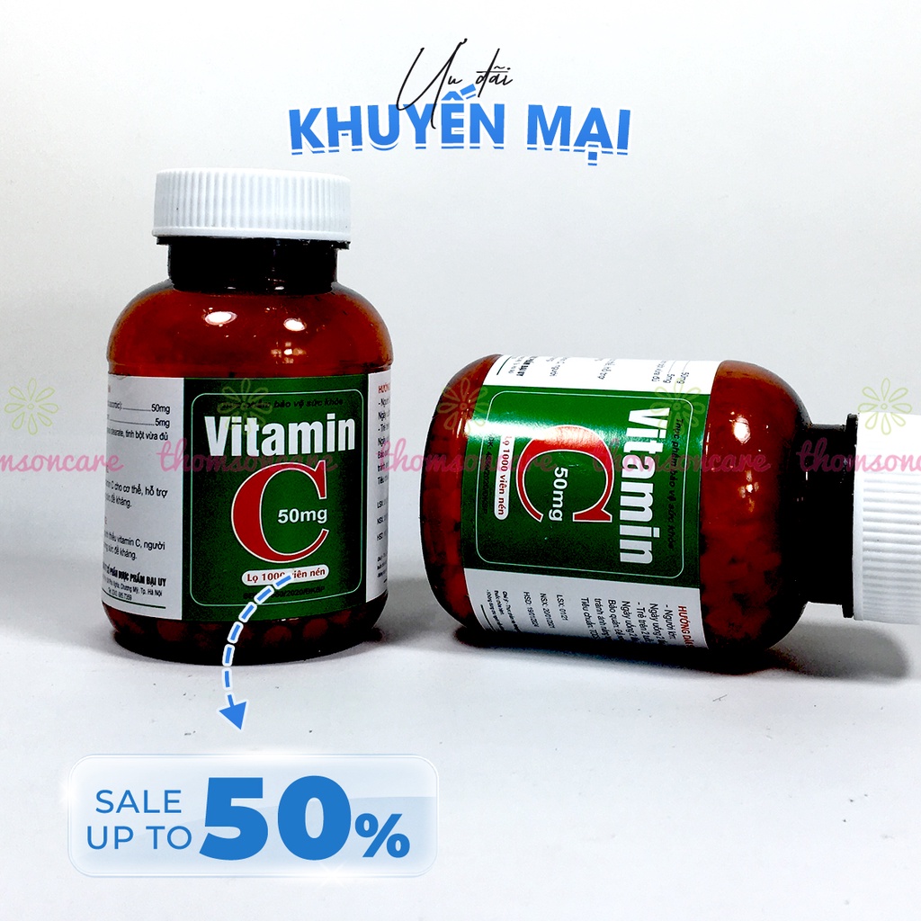Vitamin C 50mg lọ 1000 viên nén - Bổ sung Vitamin C cho cơ thể, tăng cường sức đề kháng, giảm chảy máu cam