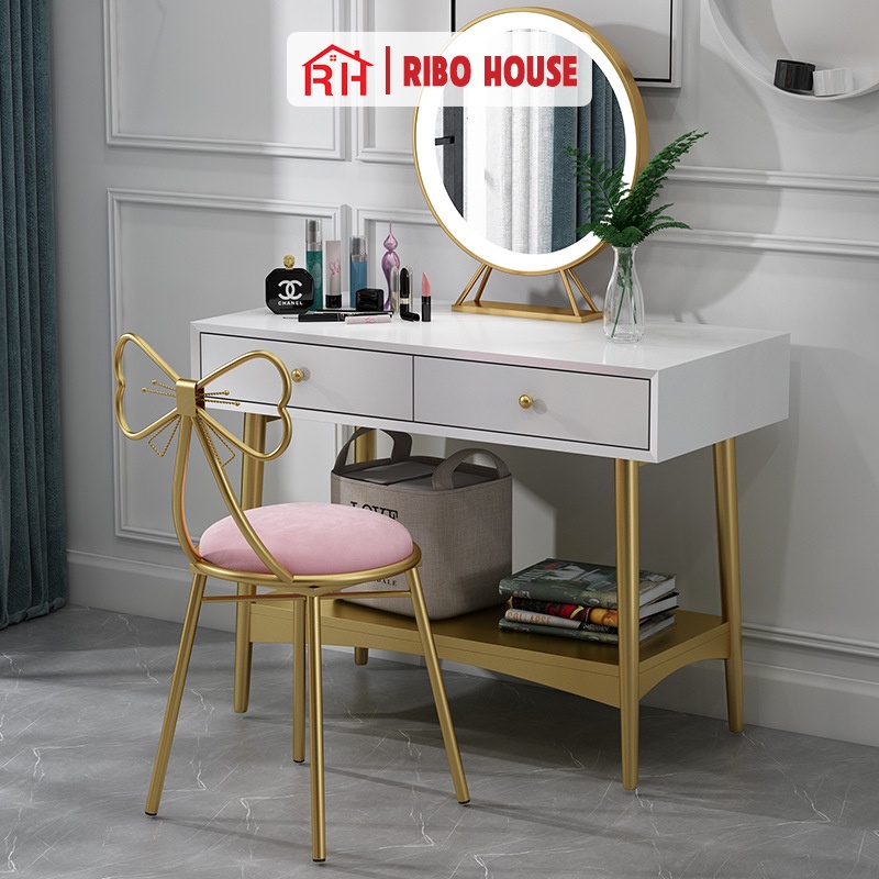 Ghế nơ RIBO HOUSE đệm vải nhung nỉ, ghế trang điểm trang trí phòng ngủ phòng khách decor quán cà phê nails spa RIBO40