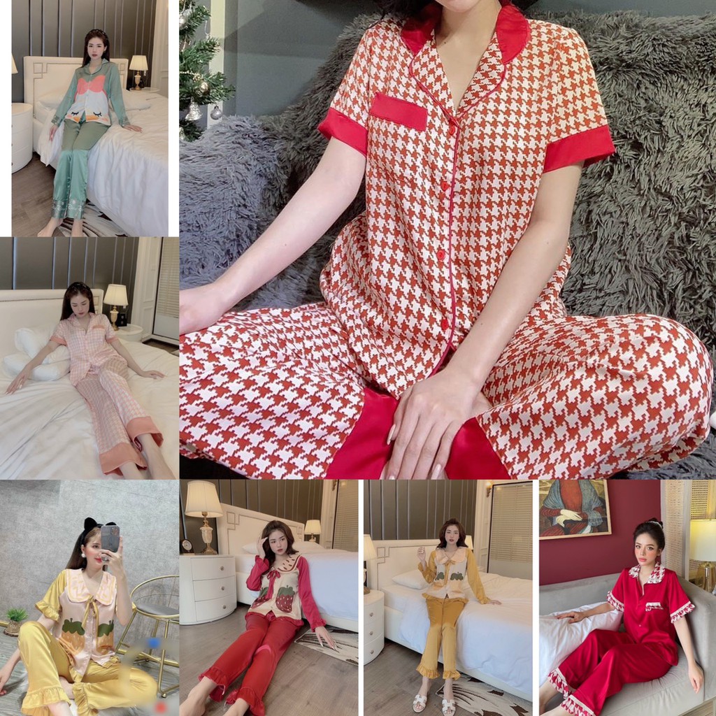 Pijama Lụa SATIN, LATIN nhà SAM Tay dài quần dài Form dưới 60 kí