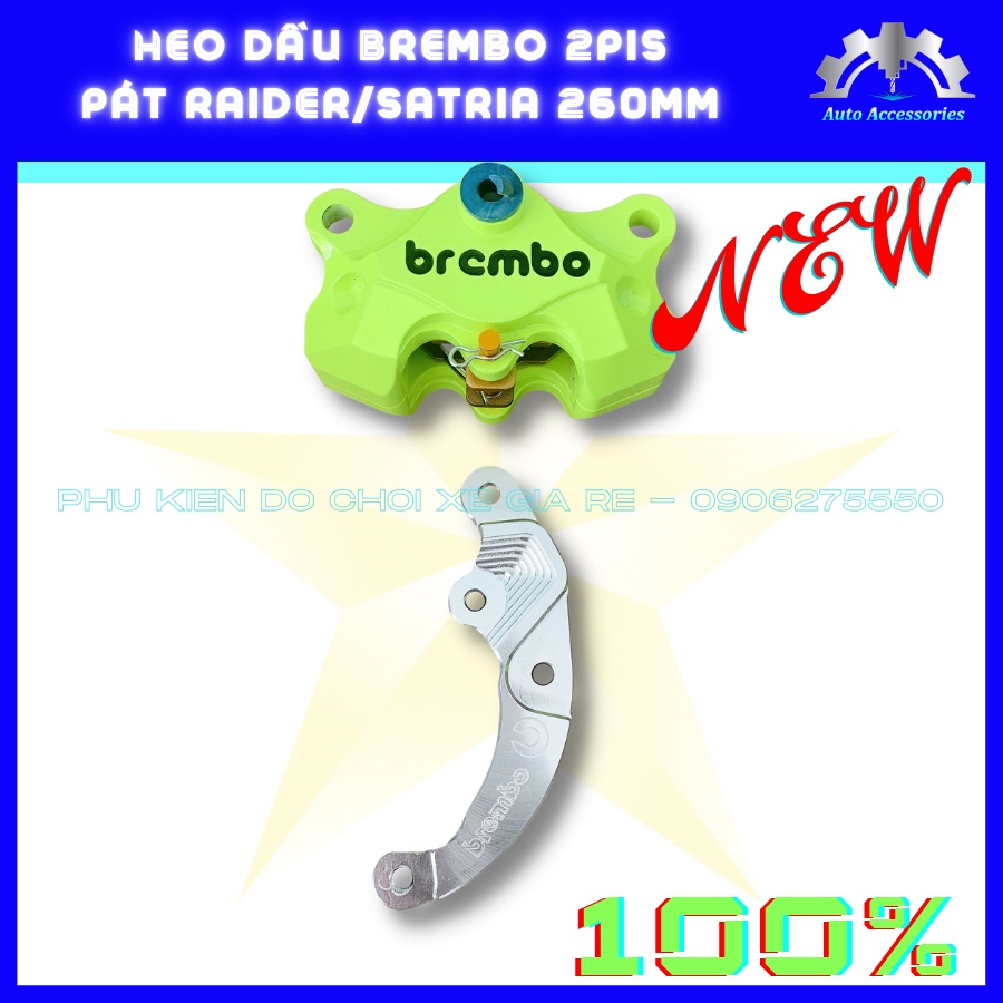 COMBO xe RAIDER SATRIA - Heo Dầu Brcmbe 2piston đối xứng (XANH MẠ NON) + Pát CNC gắn RAIDER SATRIA đi đĩa 260mm 290mm