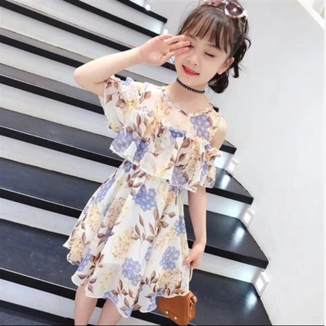 Đầm công chúa vải voan in hoa kiểu Hàn Quốc thời trang mùa hè 2019 cho bé gái
