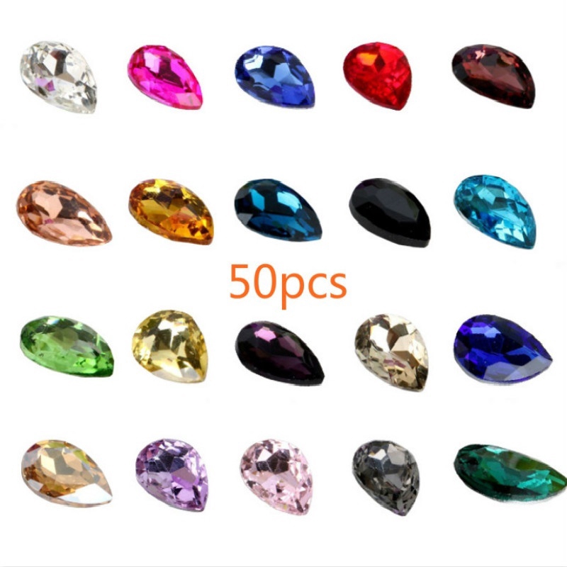Set 50 Viên Đá Pha Lê Hình Giọt Nước Dùng Để Trang Trí Đồ Thủ Công