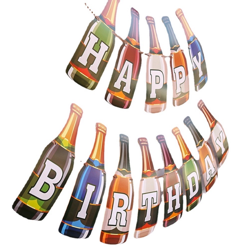 Dây chữ banner HAPPY BIRTHDAY ly, chai trang trí sinh nhật