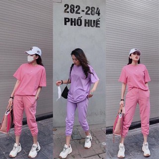 SET BỘ THỂ THAO NỮ QUẦN DÀI ỐNG BO MIX ÁO THUN CÁ TÍNH TB