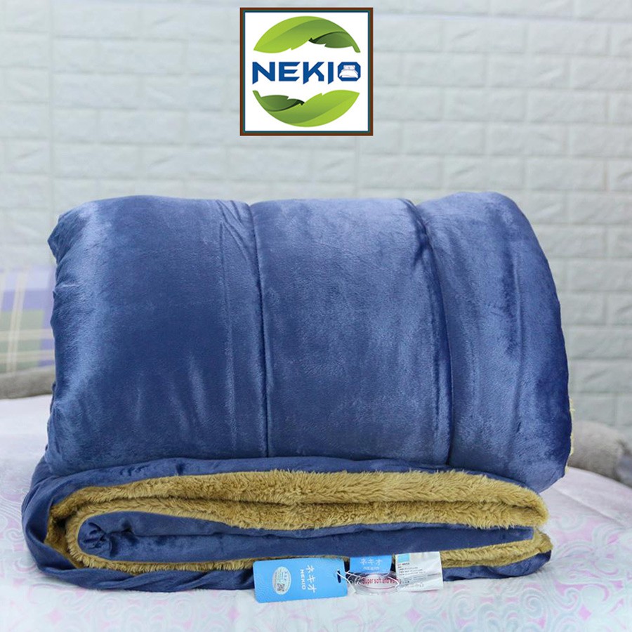 Chăn lông cừu Nekio Nhật Bản ♥️ FREESHIP ♥️ Màu Xanh Navy, ấm êm, thoải mái, không rụng lông, kháng khuẩn