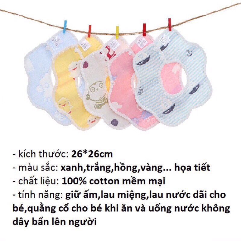 Yếm xô màu hình tròn sợi tre 6 lớp xoay 360 độ có cúc bấm dày dặn siêu thấm hút cho bé