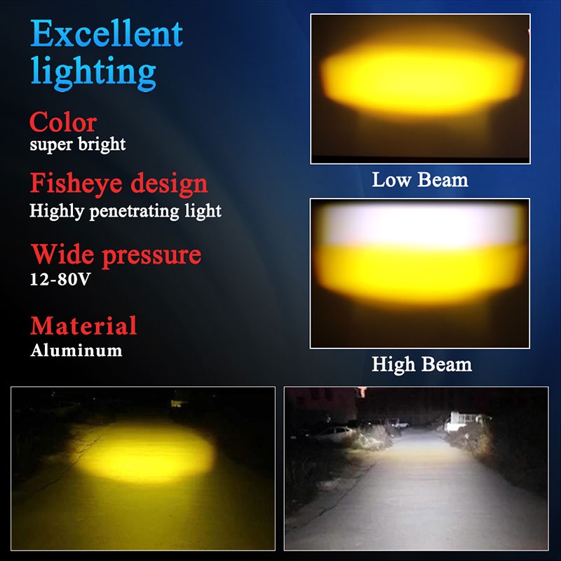 Đèn pha Kevanly bóng LED màu kép H4 BA20D cho xe máy