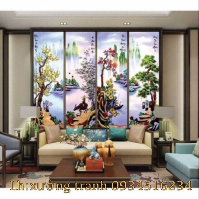 Tranh đính đá tứ quý mẫu mới kích thước khủng 146x100cm