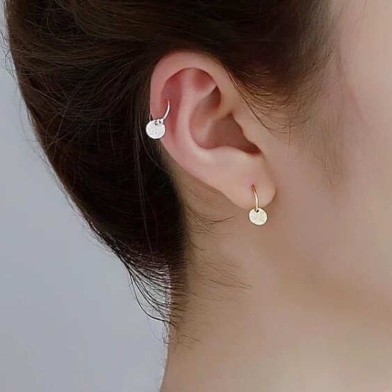 Khuyên tai bạc khuyên tròn bi tua tròn cách điệu xinh xắn