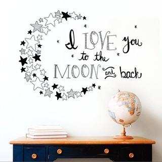 Decal Dán Tường I Love You To The Moon And Back hoa lụa gương tròn hồ cá mini trang trí chụp tranh đính đá phong cảnh
