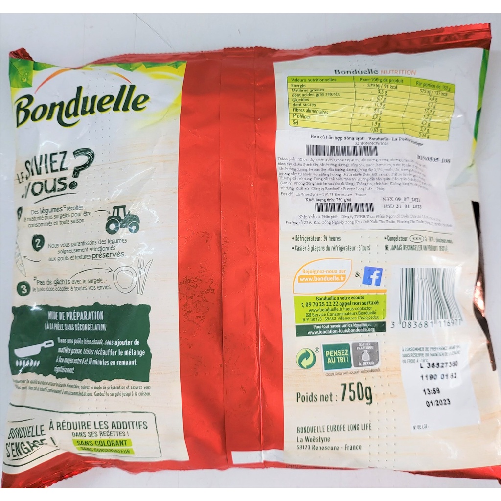 [Túi 750g – NHÃN NÂU] RAU CỦ HỖN HỢP NÊM SẴN RUSTIQUE BONDUELLE (nw0)