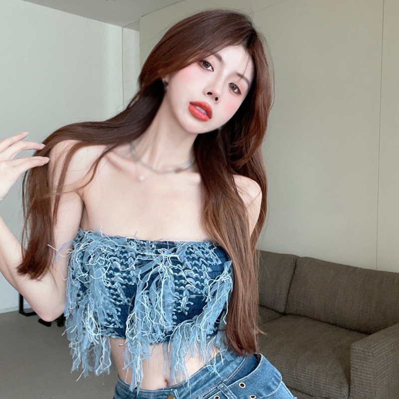 Áo Ống Không Tay Phối Tua Rua Nhiều Màu Sắc Phong Cách Hàn Quốc Quyến Rũ Dành Cho Nữ