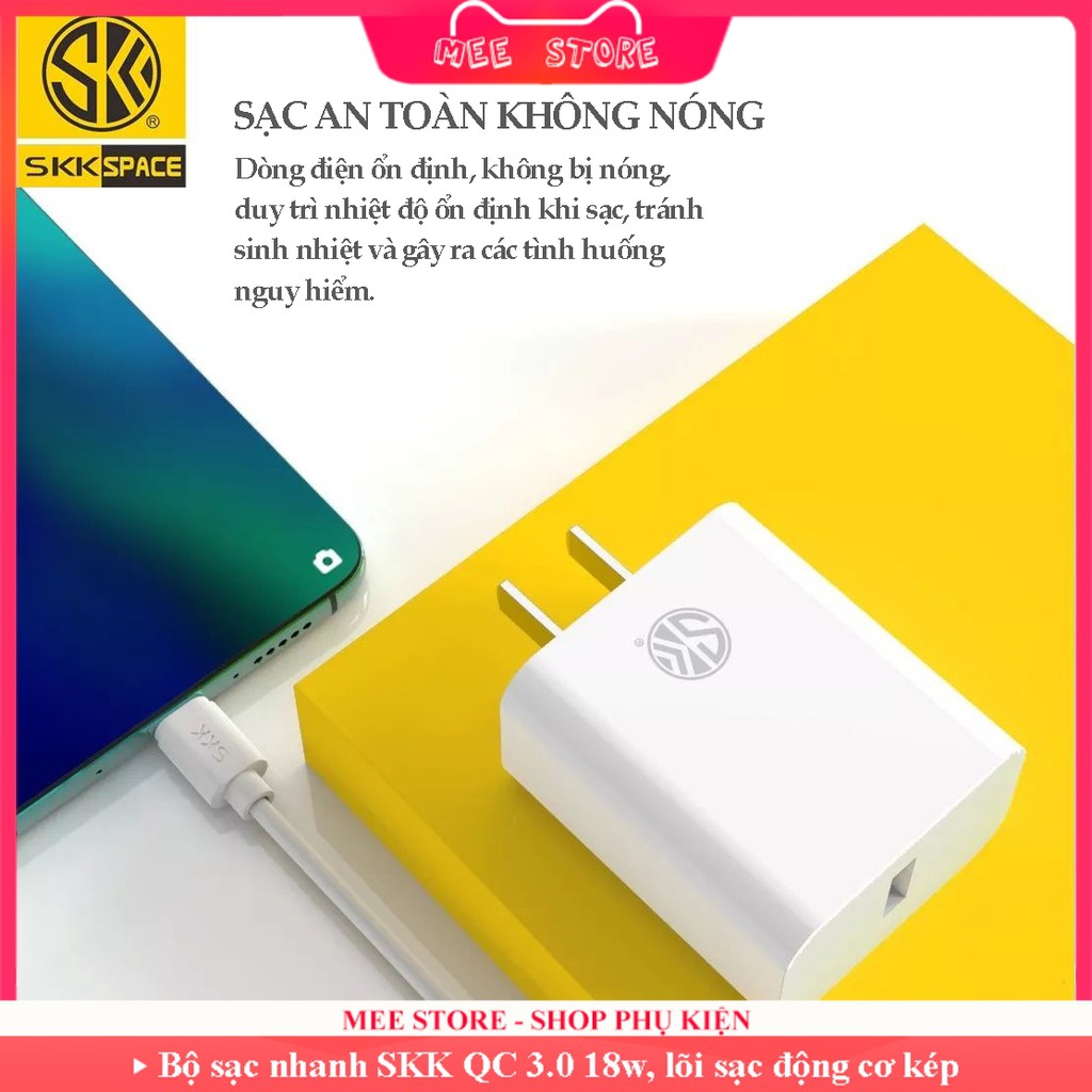 Bộ sạc nhanh SKK S590, QC3.0-5A 18W, an toàn khi sạc, tương thích với tất cả smartphone - Mee Store 247