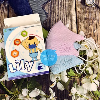 (HÀNG CHUẨN CTY - LOGO MỚI) KHẨU TRANG Y TẾ  LILY THIẾT KẾ 3D CHO EM BÉ HỘP 10 cái