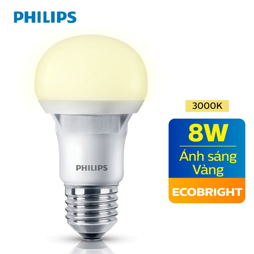 Bóng đèn LED Philips Ecobright 8W 3000K E27 A60 - Ánh sáng vàng