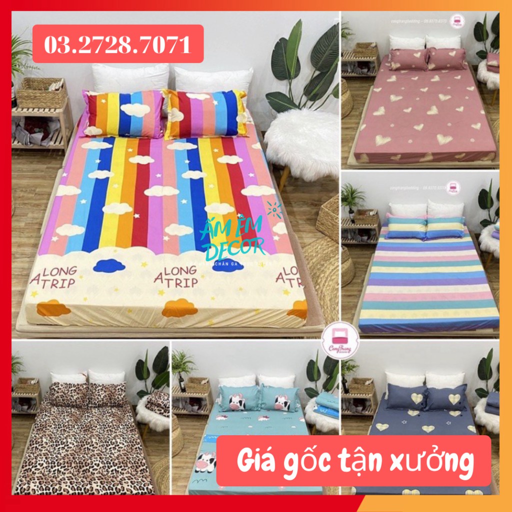 [HÀNG ĐẸP] Ga Trải Giường , drap trải giường Poly Cotton M6/M8  Nhiều Mẫu Tùy Chọn - Bộ ga chun kèm 2 vỏ gối poly cotton