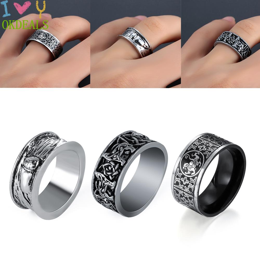 Nhẫn Thép Titan Hình Sói Cá Tính Cho Nam