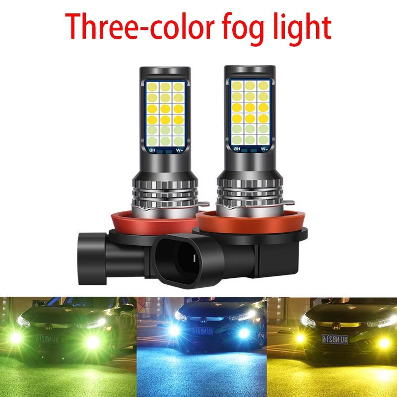 Bộ 2 đèn pha LED 3 màu 3030 36SMD H8 H11 H3 H7 9005 9006 P13W H27 881 HB3 HB4 12V cho xe hơi