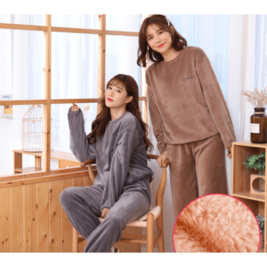 Bộ đồ ngủ nữ nhung dài tay lót lông ấm áp thời trang thu đông | WebRaoVat - webraovat.net.vn
