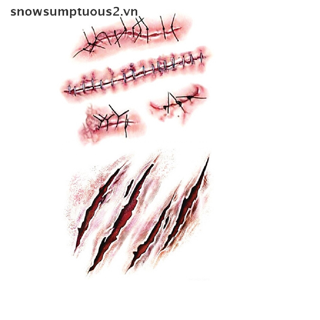 Bộ 3 Hình Xăm Dán Vết Sẹo Zombie 3D Hóa Trang Halloween Độc Đáo