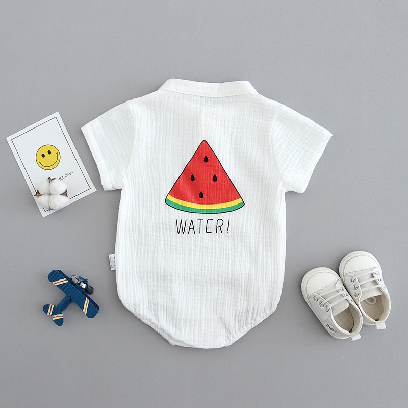 Bộ áo liền quần tay ngắn cotton in họa tiết hoạt hình kiểu Hàn Quốc thời trang cho bé sơ sinh