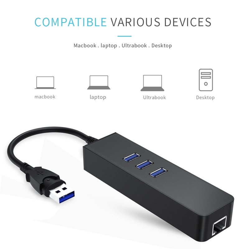 Bộ HUB chia cổng USB sang 3 cổng USB 3.0 và 1 cổng RJ45 tiện dụng