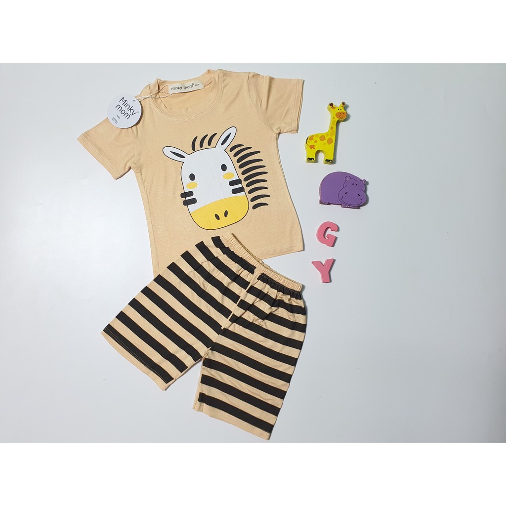 Bộ Cộc tay Minky mom Thun Lạnh in hình Động Vật Dễ Thương quần kẻ Cho Bé