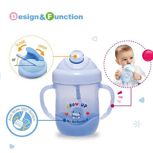 Bình tập uống cho bé ống hút silicone có tay cầm KU5452a 200ml