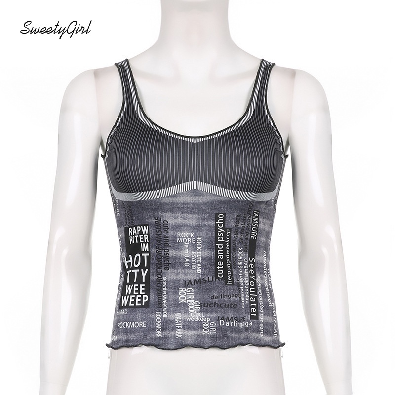 Áo Hai Dây In Chữ Tương Phản 2022 Thời Trang Cho Nữ