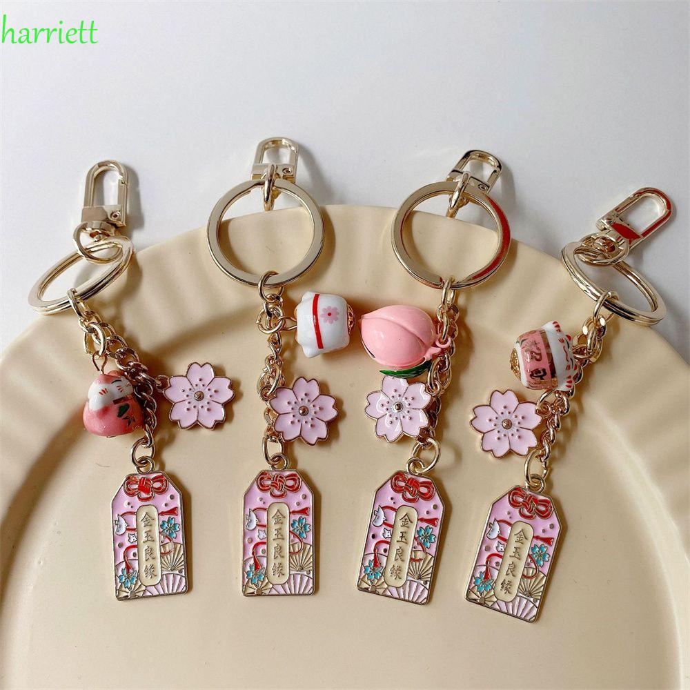 HARRIETT Cartoon Lucky Cat Keychain Jewelry Phone Charm Sakura Amulet Keyring Cute Friend Backpack Keyring Car Key Chains Trinkets Keychain Pendant Mobile Phone Strap