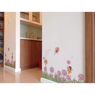 decal dán tường hàng rào hoa tím