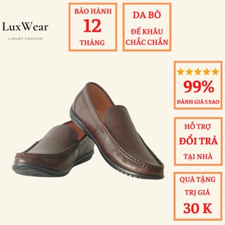 Giày lười nam da bò cao cấp đế khâu LuxWear màu nâu có quà tặng kèm tất lười hoặc lót giày cao cấp - GLK