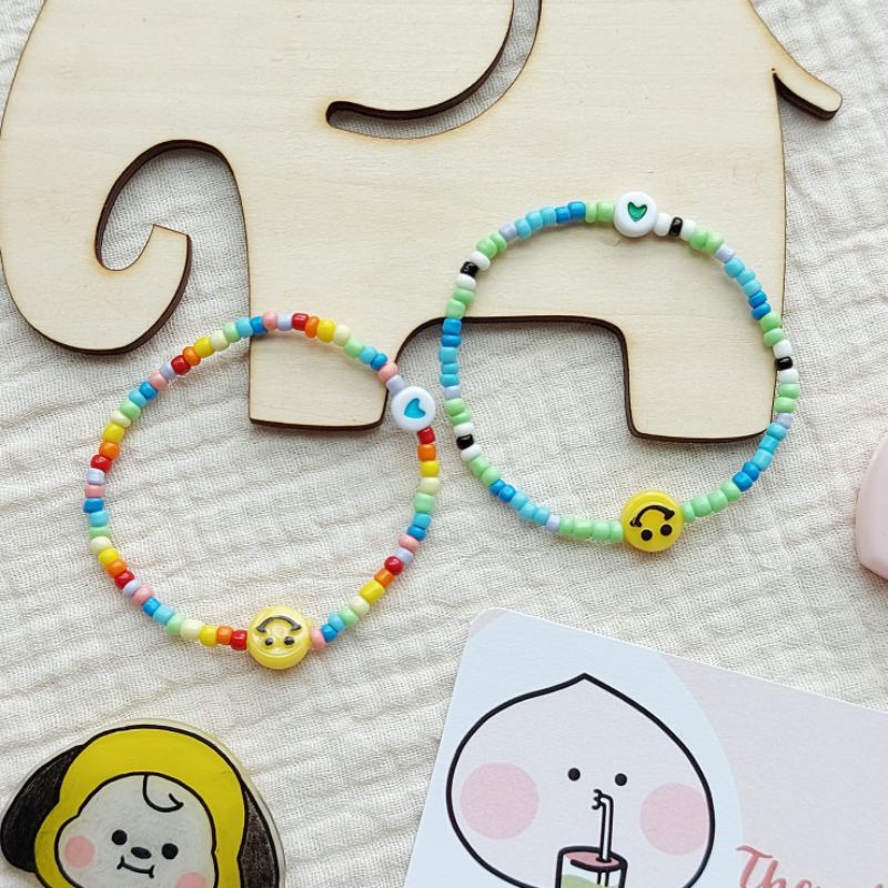 🙂 Vòng tay hạt cườm nhựa handmade nhiều màu kèm charm mặt cười, hình tim