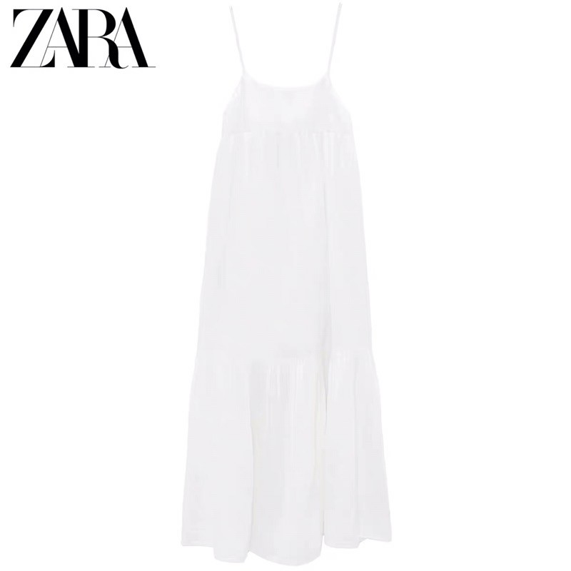 Đầm hai dây maxi Zara new best seller 2021 màu trắng babydoll hở lưng