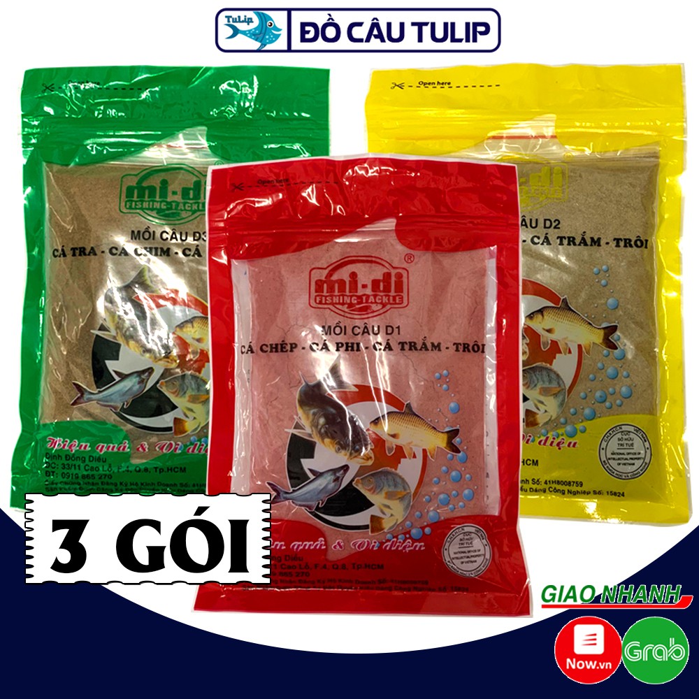 Combo 3 Gói Mồi Cám Câu Cá D1 D2 D3 - Mồi Câu Cá Tra, Cá Chim, Cá Chép, Cá Rô Phi