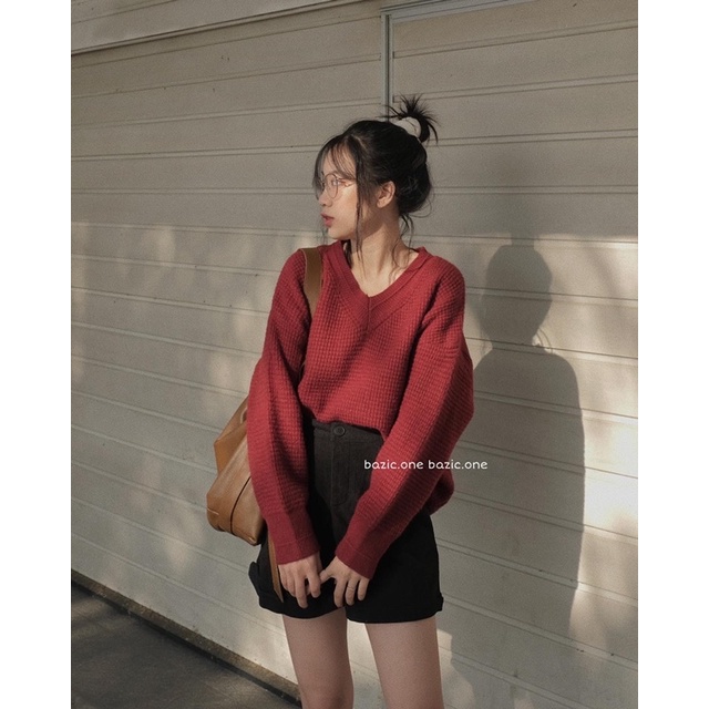 Áo Len mịn mặc nhiều kiểu, áo len cổ tim trễ vai Bazic one | BigBuy360 - bigbuy360.vn
