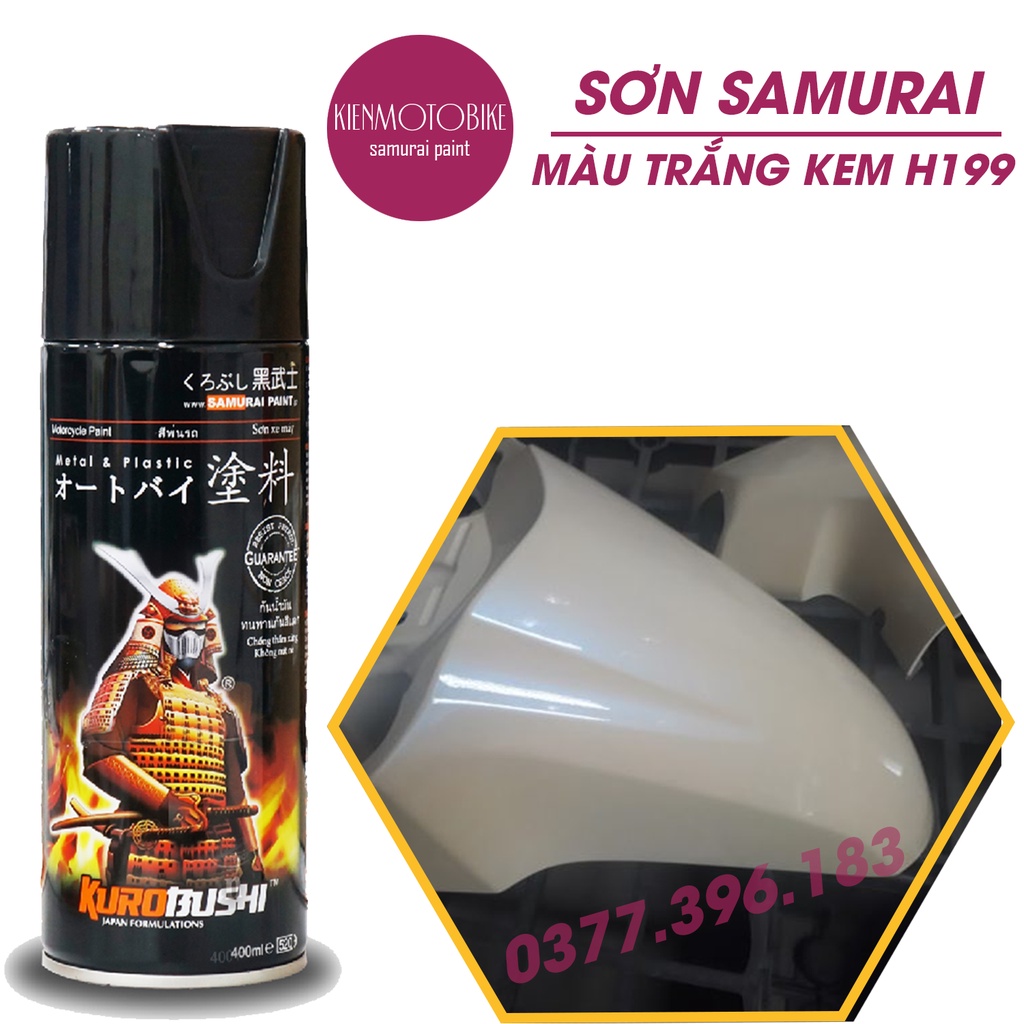 Sơn Samurai màu trắng kem H199 - chai sơn xịt chuyên dụng dành cho sơn xe máy