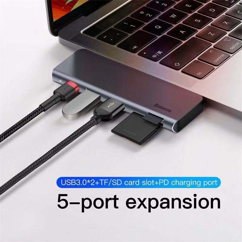 Bộ chuyển đổi Type C 5 trong 1 sang USB 3.0 * 2 / SD / TF cho Macbook Pro